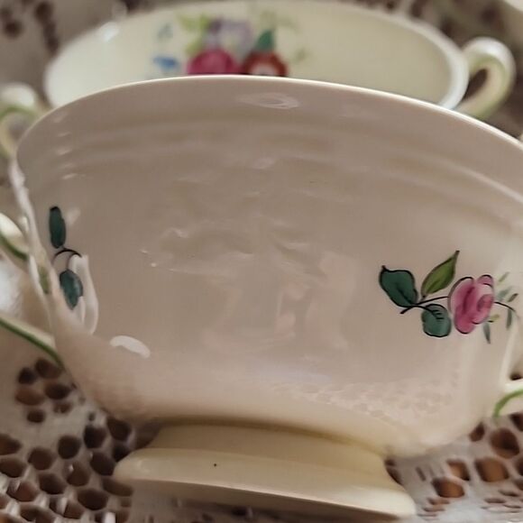 WWII Era Antique Double Handled Floral Cream Soup Bowls - Picture 5 of 9